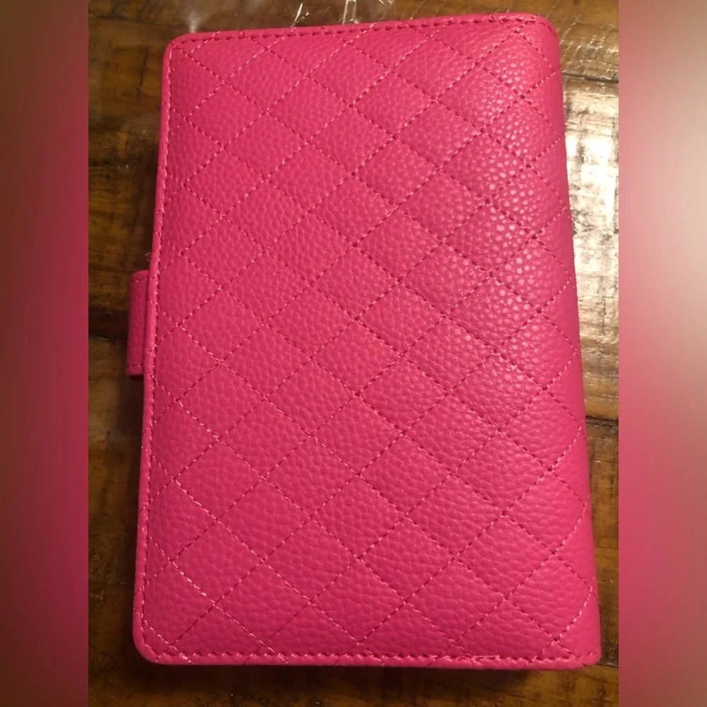Quilted a6 barbie hot pink gold rings binder planner cover agenda organizer